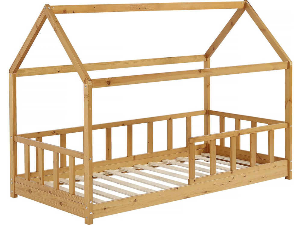 Mila" children's wooden hut bed - 90 x 190 cm - Brown