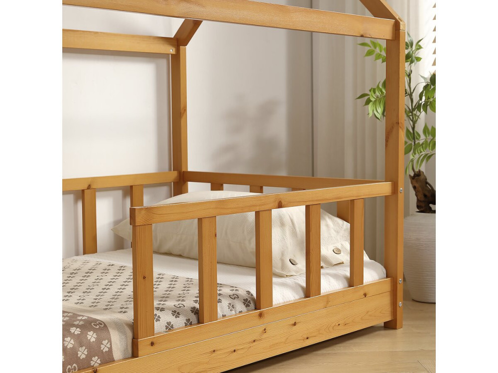 Mila" children's wooden hut bed - 90 x 190 cm - Brown