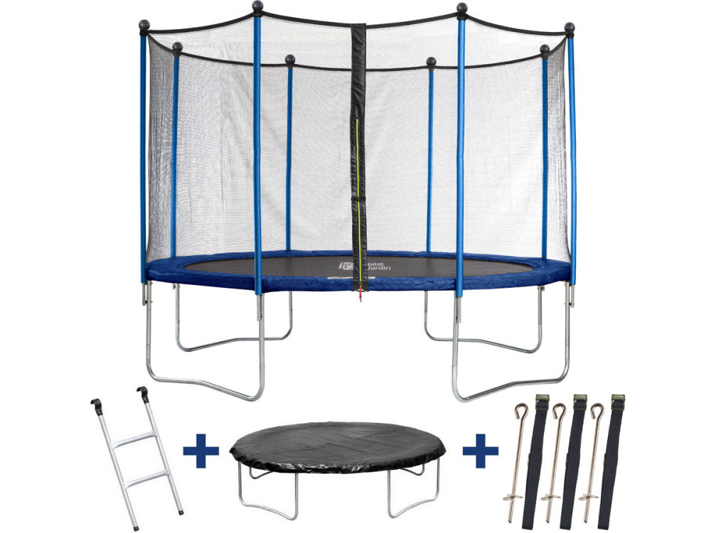 Trampoline 'Happy' - Ø 3.65 m m - with net + ladder + cover + anchoring kit