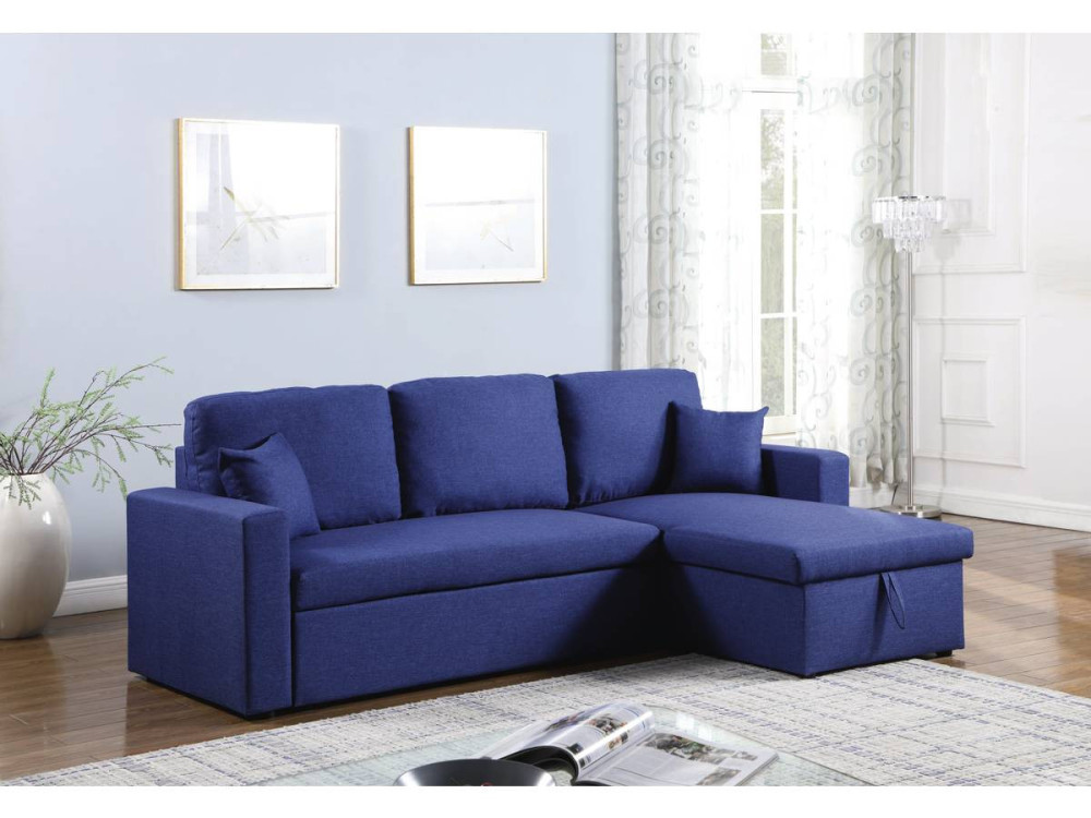 Convertible corner sofa "Alain" with storage space - 221 x 145 x 85 cm - 3 seater-sofa - Blue