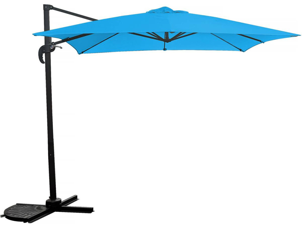 Hanging garden parasol with portable base "Soleil" - Square shape -  2.5 x 2.5 m - Blue