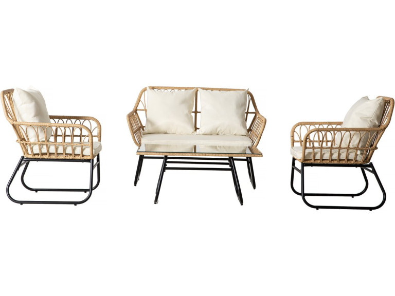 Melo rattan garden furniture - 4 people - Black/Bamboo