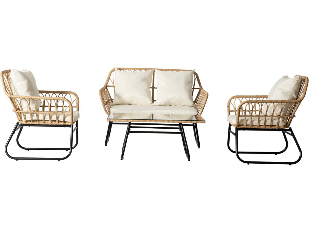 Melo rattan garden furniture - 4 people - Black/Bamboo
