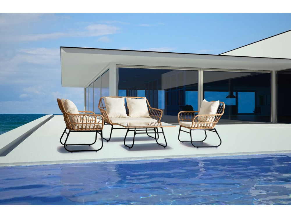 Melo rattan garden furniture - 4 people - Black/Bamboo