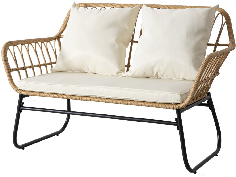 Melo rattan garden furniture - 4 people - Black/Bamboo