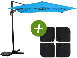 Hanging garden parasol with portable base "Soleil" - Square shape -  2.5 x 2.5 m - Blue + Base stand