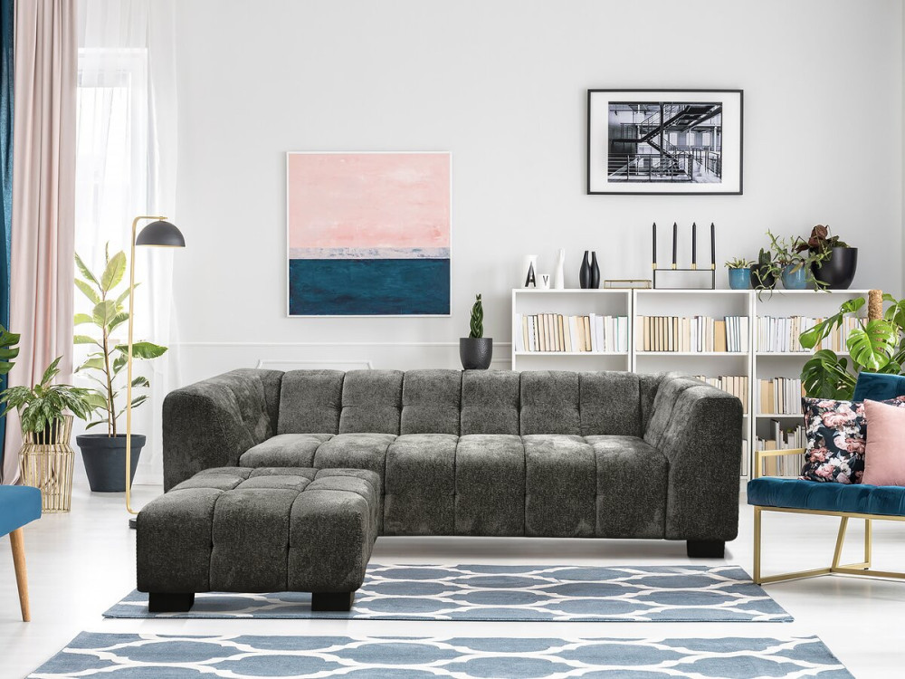 3-seater "Foch" straight design sofa in chenille fabric - Grey