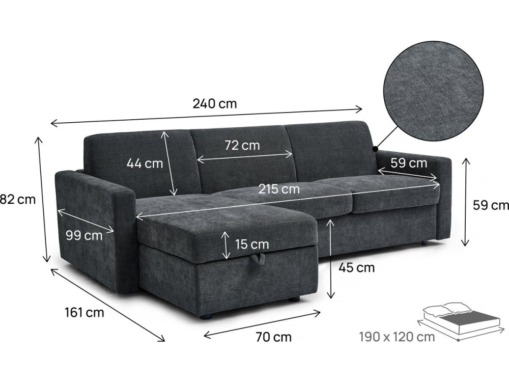 Celia" fabric express reversible and convertible corner sofa - 3 seater - Grey