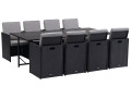 Outdoor Garden Furniture in Woven Wicker - Chicago 8 - "Atlanta" - Black - Table and 8 Armchairs - Waterproof cushions with remo - Black - 8 Places