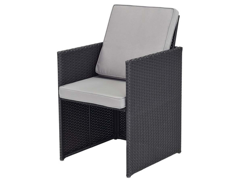 Outdoor Garden Furniture in Woven Wicker - Chicago 8 - "Atlanta" - Black - Table and 8 Armchairs - Waterproof cushions with remo