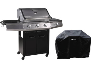 Gas barbecue with LED "Bingo 4" - 4 burners including 1 lateral - 14kW + Protective cover - Black