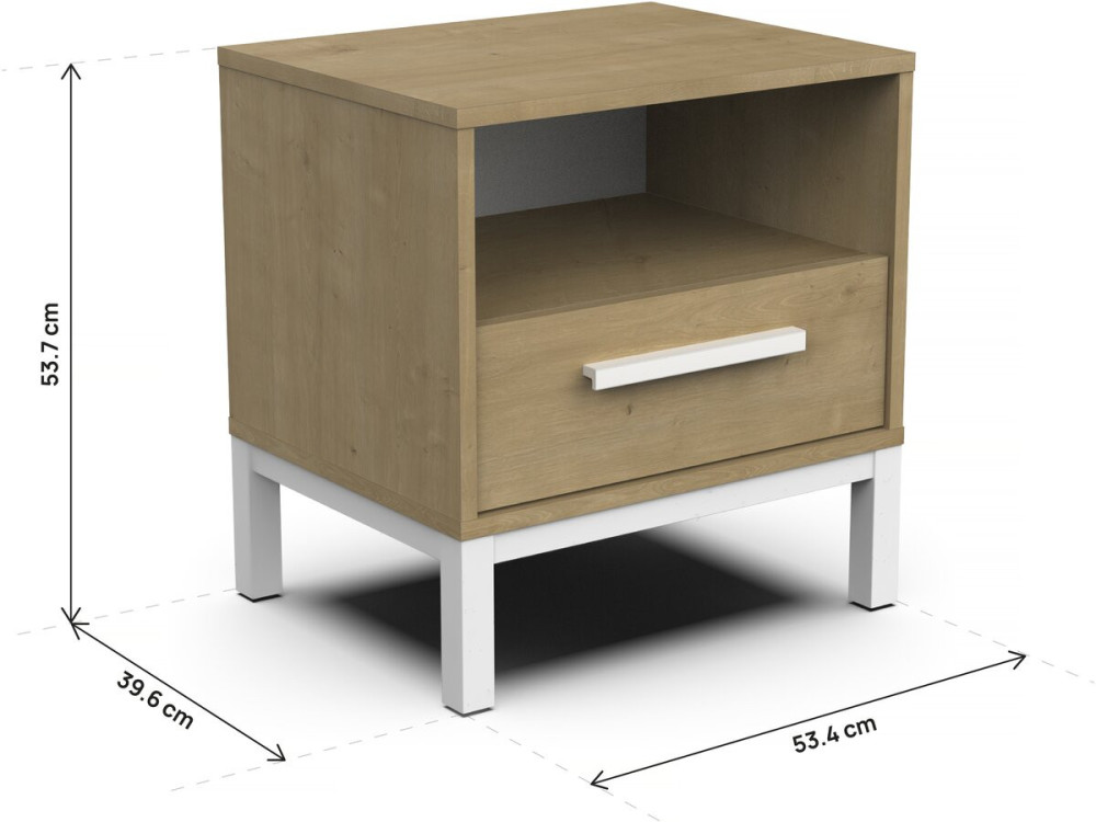 Craft" bedside table - Wood - 1 drawer - Brown/white