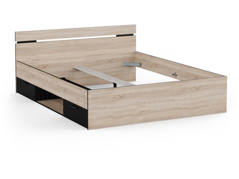 Michigan" wooden double bed - 160 x 200 cm - Beige