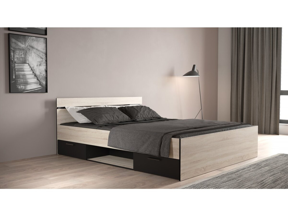 Michigan" wooden double bed - 160 x 200 cm - Beige