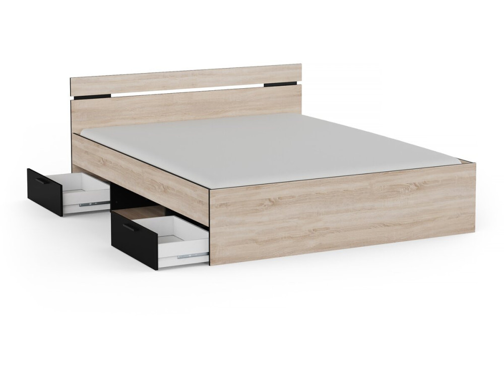 Michigan" wooden double bed - 160 x 200 cm - Beige