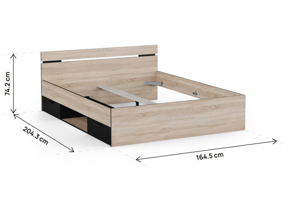 Michigan" wooden double bed - 160 x 200 cm - Beige