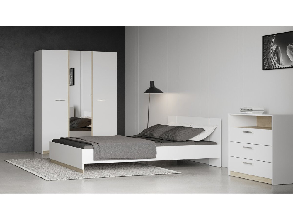 Watson" wooden double bed - 140 x 200 cm - White