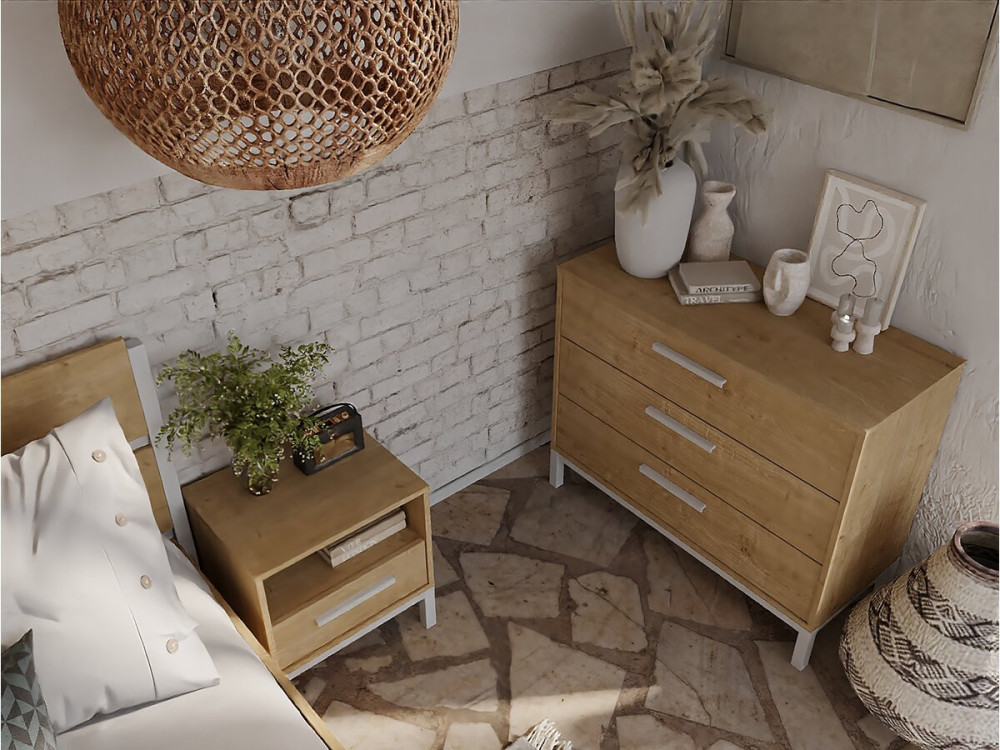 "CRAFT" chest of drawers - Wood - 3 drawers - Brown/White