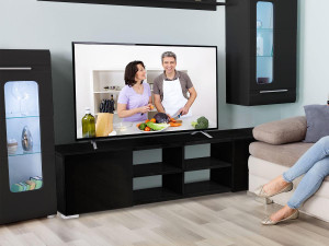 Tv cabinet "Alicia" - 185 x 30 x 42,5 cm  ( 6' x 11'in x 1'4")  - Lacquered black