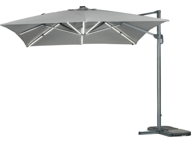 Sun 3 Luxe 3 x 3 m offset LED aluminum garden parasol - Grey