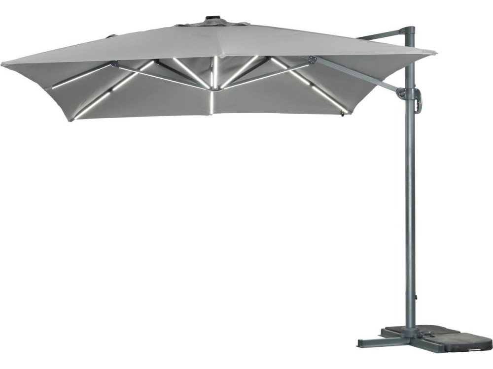 Sun 3 Luxe 3 x 3 m offset LED aluminum garden parasol - Grey