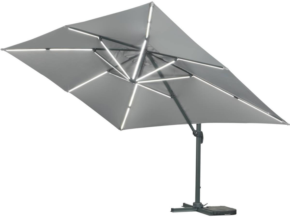 Sun 3 Luxe 3 x 3 m offset LED aluminum garden parasol - Grey