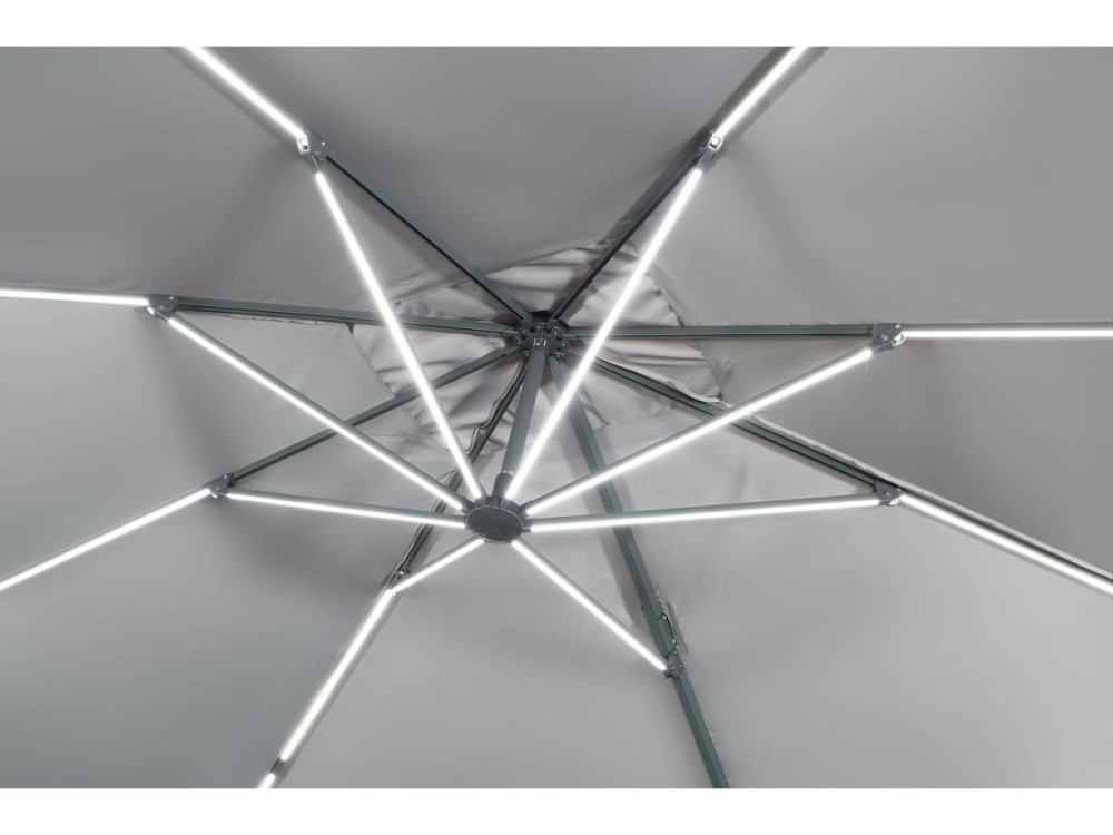 Sun 3 Luxe 3 x 3 m offset LED aluminum garden parasol - Grey