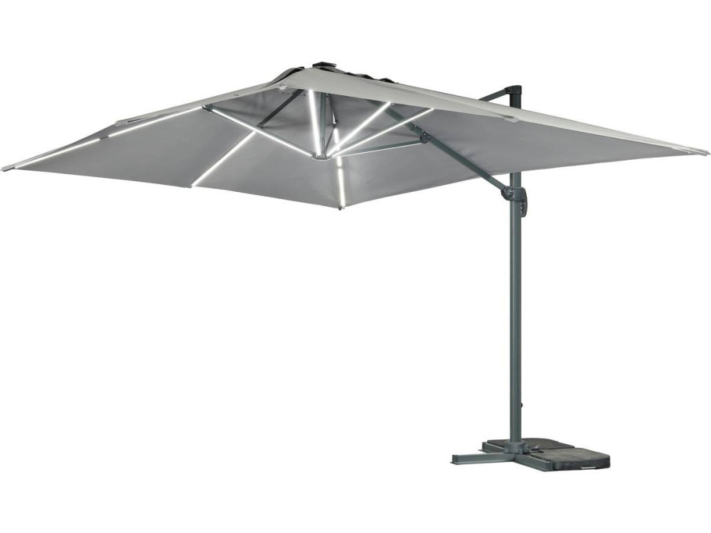 Sun 3 Luxe 3 x 3 m offset LED aluminum garden parasol - Grey