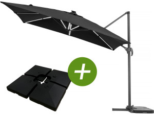 Alu "Sun 4 Luxe" LED deported garden parasol - Rectangle - 3 x 4 m - Ballast included