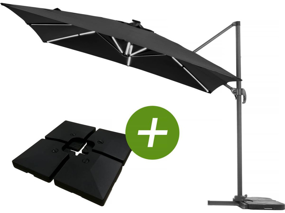 Alu "Sun 4 Luxe" LED deported garden parasol - Rectangle - 3 x 4 m - Ballast included
