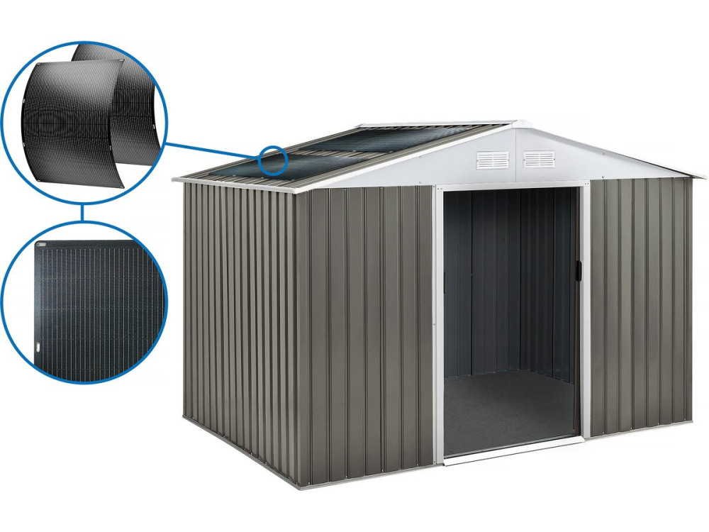 Dallas metal garden shed - 8.84m² with solar panels