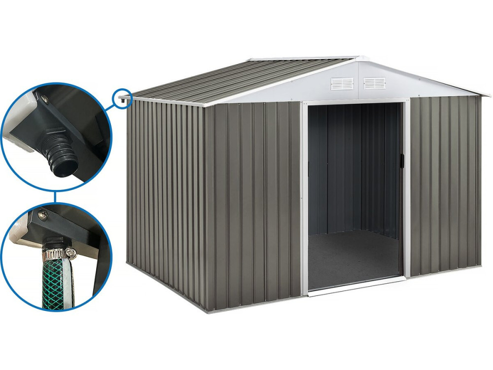 Dallas metal garden shed - 8.84m² with gutter