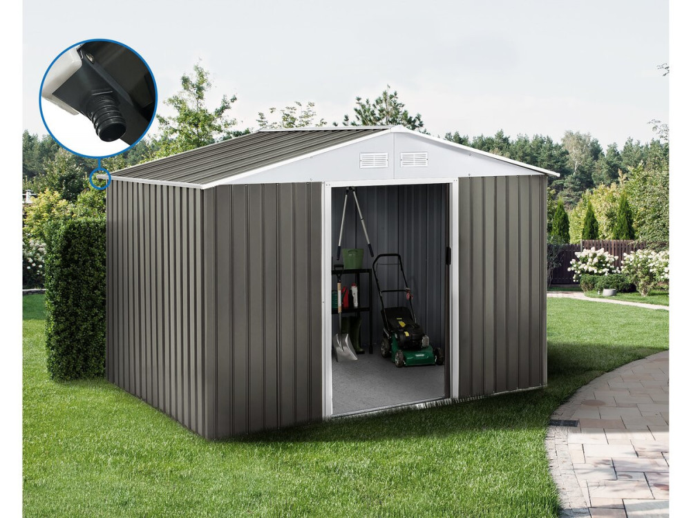 Dallas metal garden shed - 8.84m² with gutter