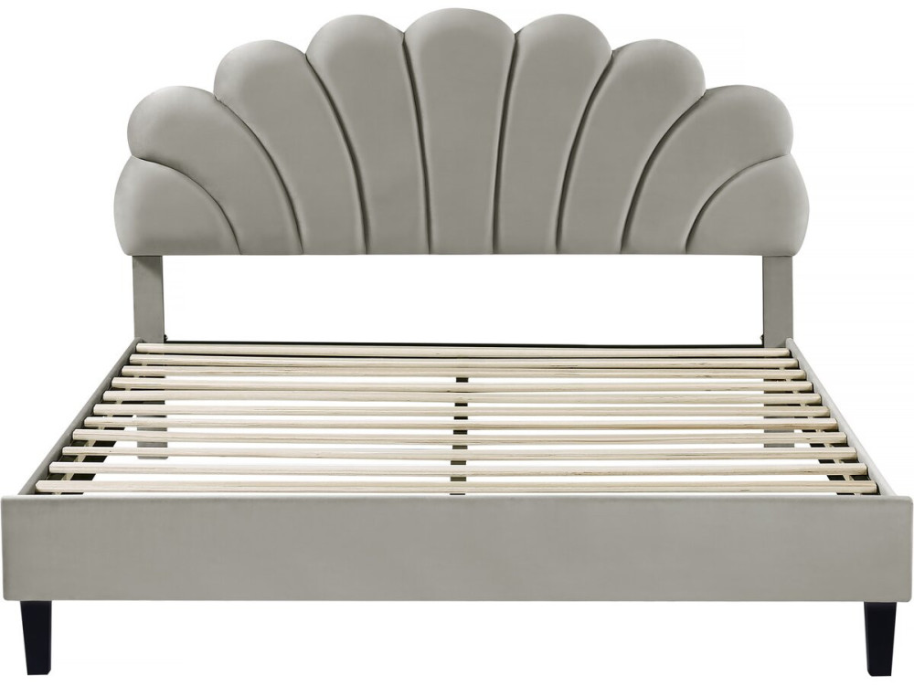 Manon" velvet seashell bed - 160 x 200 cm - Grey