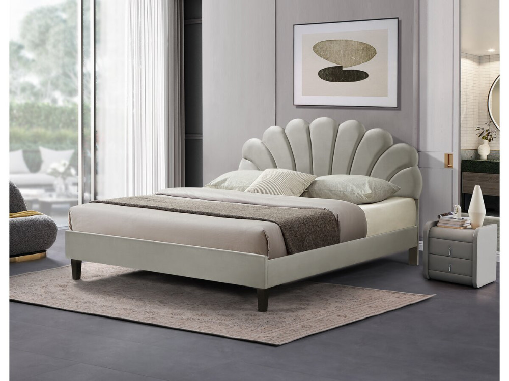 Manon" velvet seashell bed - 160 x 200 cm - Grey