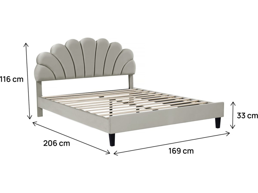 Manon" velvet seashell bed - 160 x 200 cm - Grey