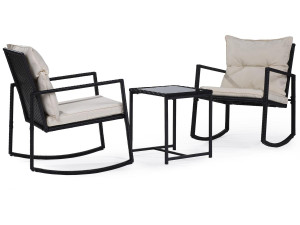Salon de jardin avec  2 fauteuils à bascule "Sami" - Noir/beige