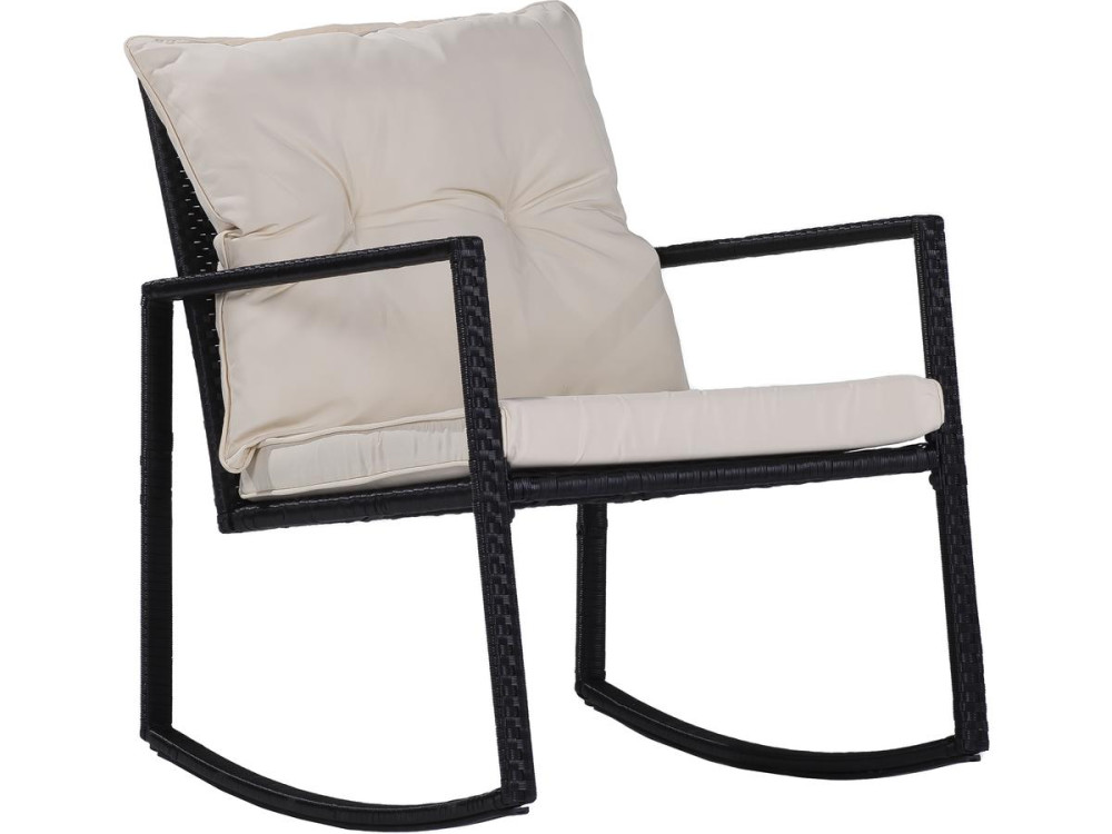 Salon de jardin avec  2 fauteuils à bascule "Sami" - Noir/beige