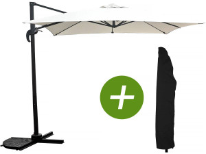 Hanging garden parasol with portable base "Soleil" - Square shape -  2.5 x 2.5 m - Ecru colour + Protection cover