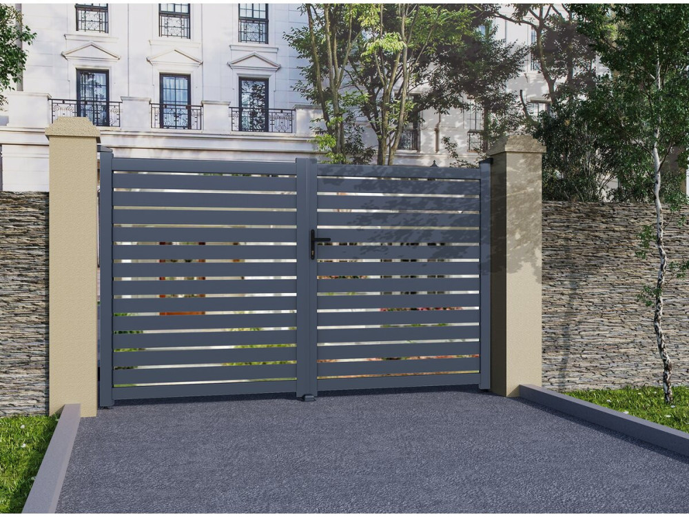 Julien" semi-openwork aluminium gate - 300 x 180 cm - Grey
