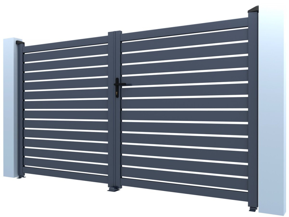 Julien" semi-openwork aluminium gate - 300 x 180 cm - Grey