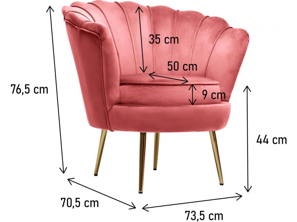Floria" velvet armchair - 70 x 73 x 76 cm - Pink