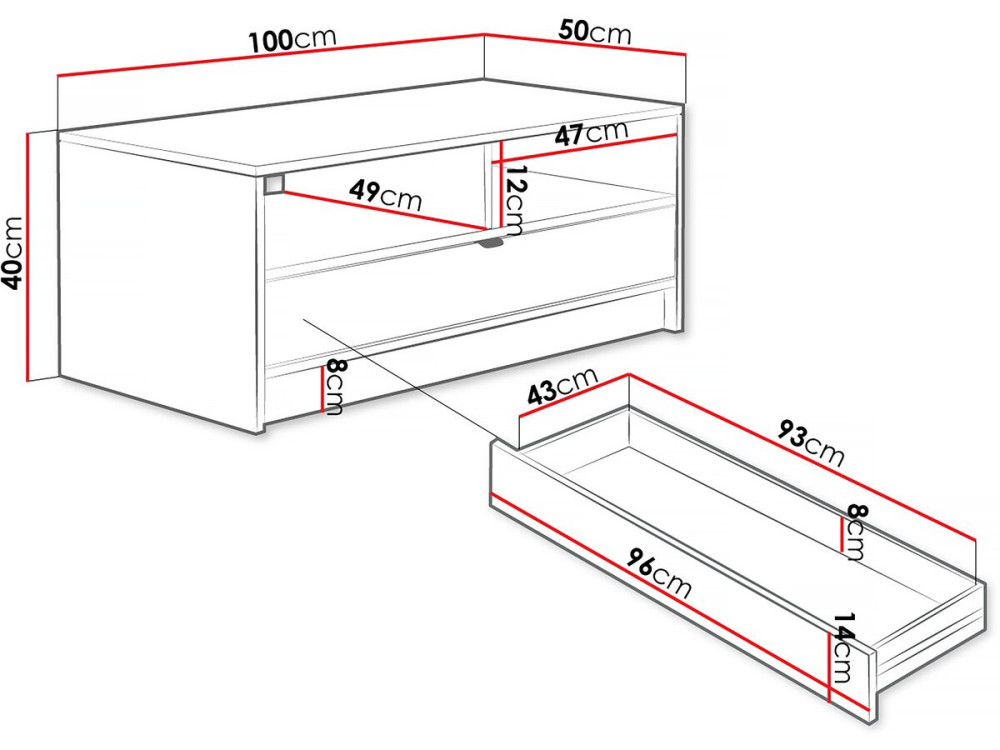 Tireno coffee table - 100 cm X 40 cm X 50 cm- white