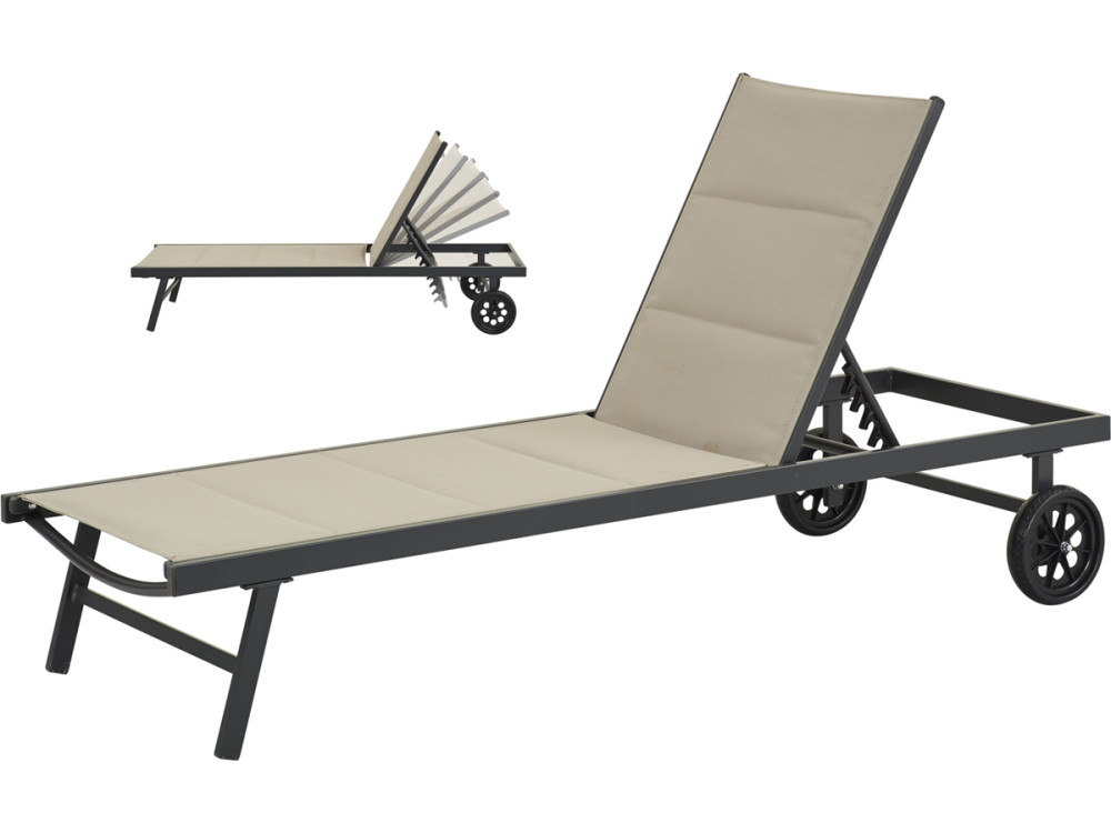 Quilted textilene sunbed and aluminum "Bella" - Phoenix - Taupe