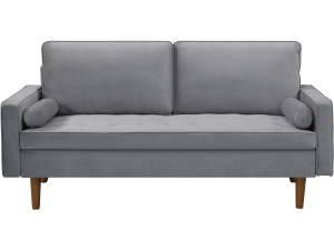Fixed velvet sofa "Yannick" - 82 x 179 x 86 cm - 3 seats - Light gray