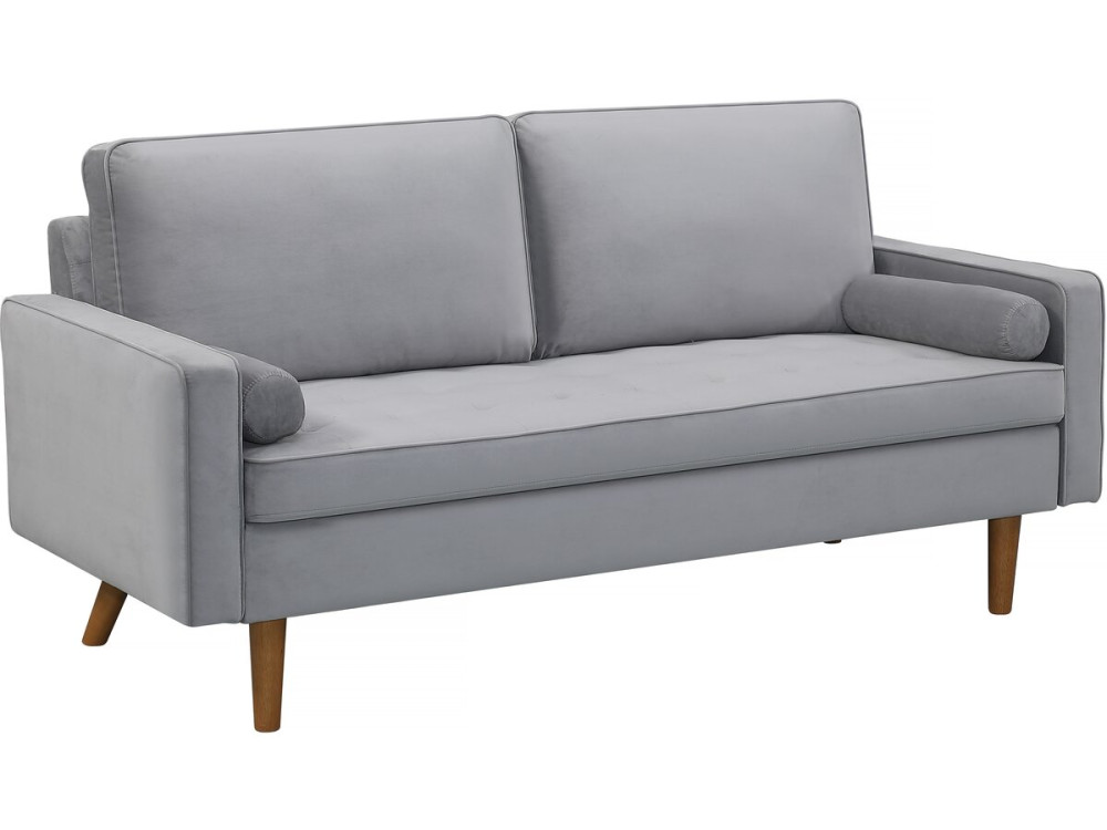 Fixed velvet sofa "Yannick" - 82 x 179 x 86 cm - 3 seats - Light gray