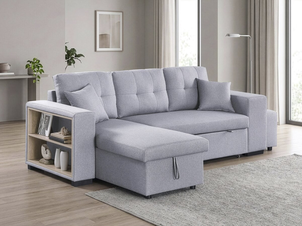 Noah" fabric corner sofa bed - 4 seater - Light grey
