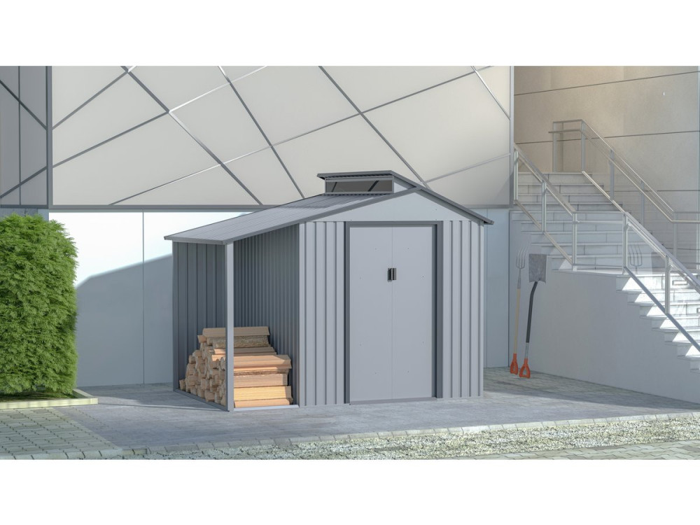 Madras metal garden shed with pergola - 5.64 m² - 193 x 292 x 229 cm - Grey