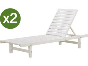 Set of 2 "Rawai" wooden sun loungers - White