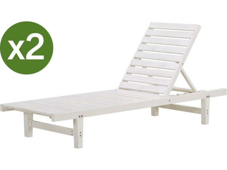 Set of 2 "Rawai" wooden sun loungers - White